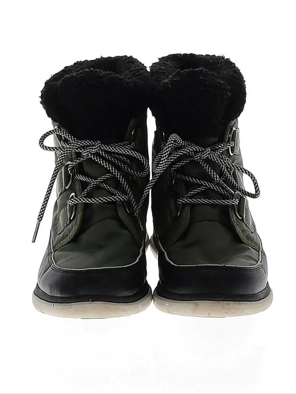Sorel Olive and Black Lace-Up Faux-Fur Ankle Boot Size 9